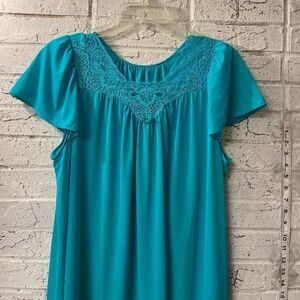 Vintage Teal Shadowline Lace Nightgown Medium